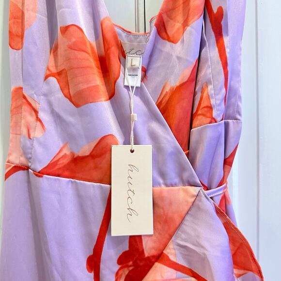 Hutch Isadora Women's Floral Maxi Wrap Dress Hutch High Low Satin Size L NWT - Picture 8 of 12